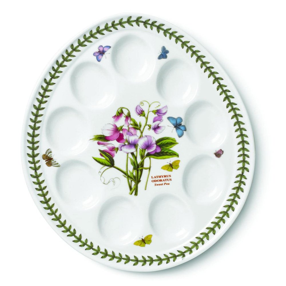 Portmeirion - Botanic Garden Sweet Pea Motif Devilled Egg Dish (12 Inches) - Holds 9 Deviled Eggs - Dishwasher Safe