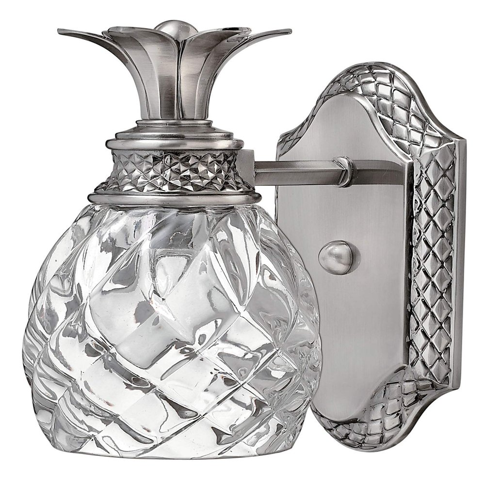 Hinkley Plantation Small Single Light Bath Vanity Sconce - Pineapple Motif, 1-Light, Clear Optic Glass - Polished Antique Nickel Finish