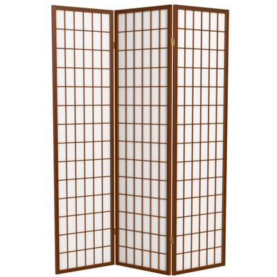Red Lantern 6 ft. Tall Window Pane Shoji Screen - Walnut - 3 Panels