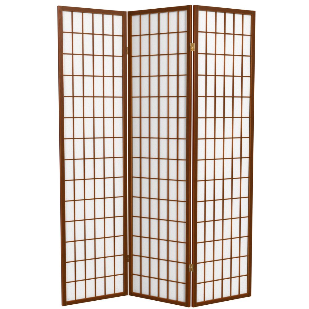 Red Lantern 6 ft. Tall Window Pane Shoji Screen - Walnut - 3 Panels