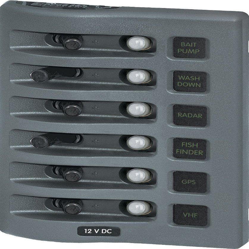 Blue Sea Systems 4376 WeatherDeck 12V DC Waterproof Circuit Breaker Panel - Gray, 6 Positions