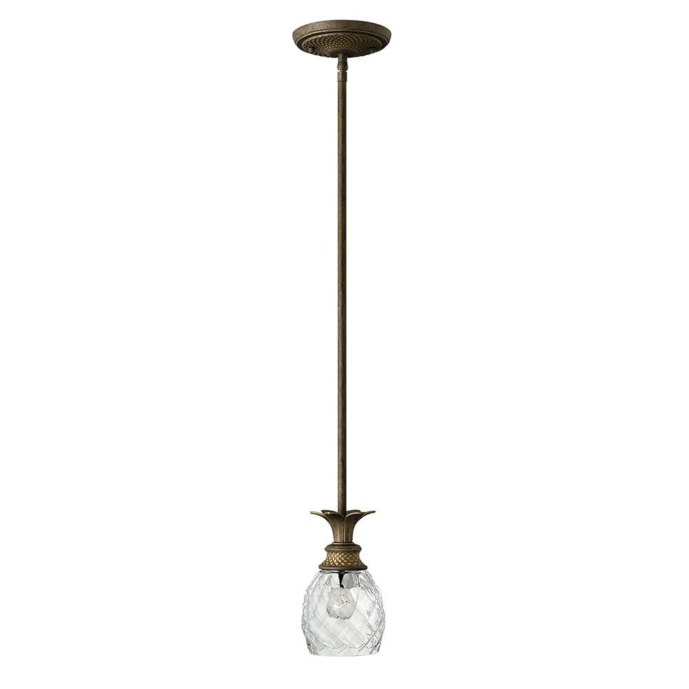 Hinkley Plantation Extra Small Single Pendant Light - Pineapple Design, Clear Optic Glass, Adjustable Height - Pearl Bronze Finish