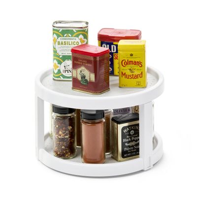 madesmart 10" Two-Level Turntable, Tiered Spinning Organizer for Spices, Lazy Susan Organizer, Condiments & Pantry Items, Non-Slip Lining, Easy to Clean, White