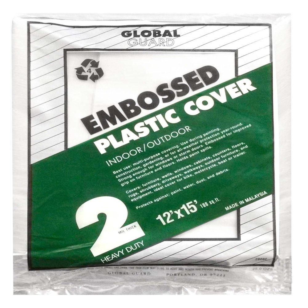 12' x 15' Premier Paint Roller 28080 Global Guard Embossed Plastic Dropcloth 2-Mil