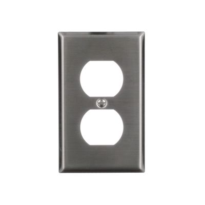 Eaton 93101 Standard Size Stainless Steel 1-Gang Duplex Receptacle Wallplate, Satin Brush Finish