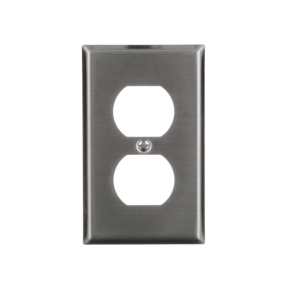 Eaton 93101 Standard Size Stainless Steel 1-Gang Duplex Receptacle Wallplate, Satin Brush Finish