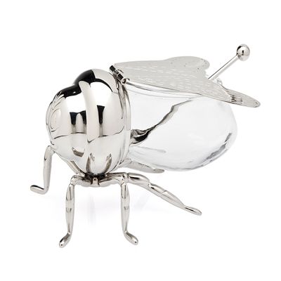 Godinger Honey Jar Silver Bee Themed Serverware Breakfast, Tea or Special Occasions