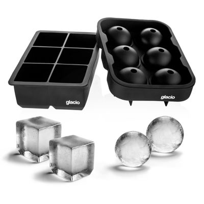Silicone Ice Cube Trays Large Silicone Molds for 2-Inch Ice Cubes and Spheres Whiskey Ice Cube Trays with Lids for Cocktails & Bourbon Set of 2