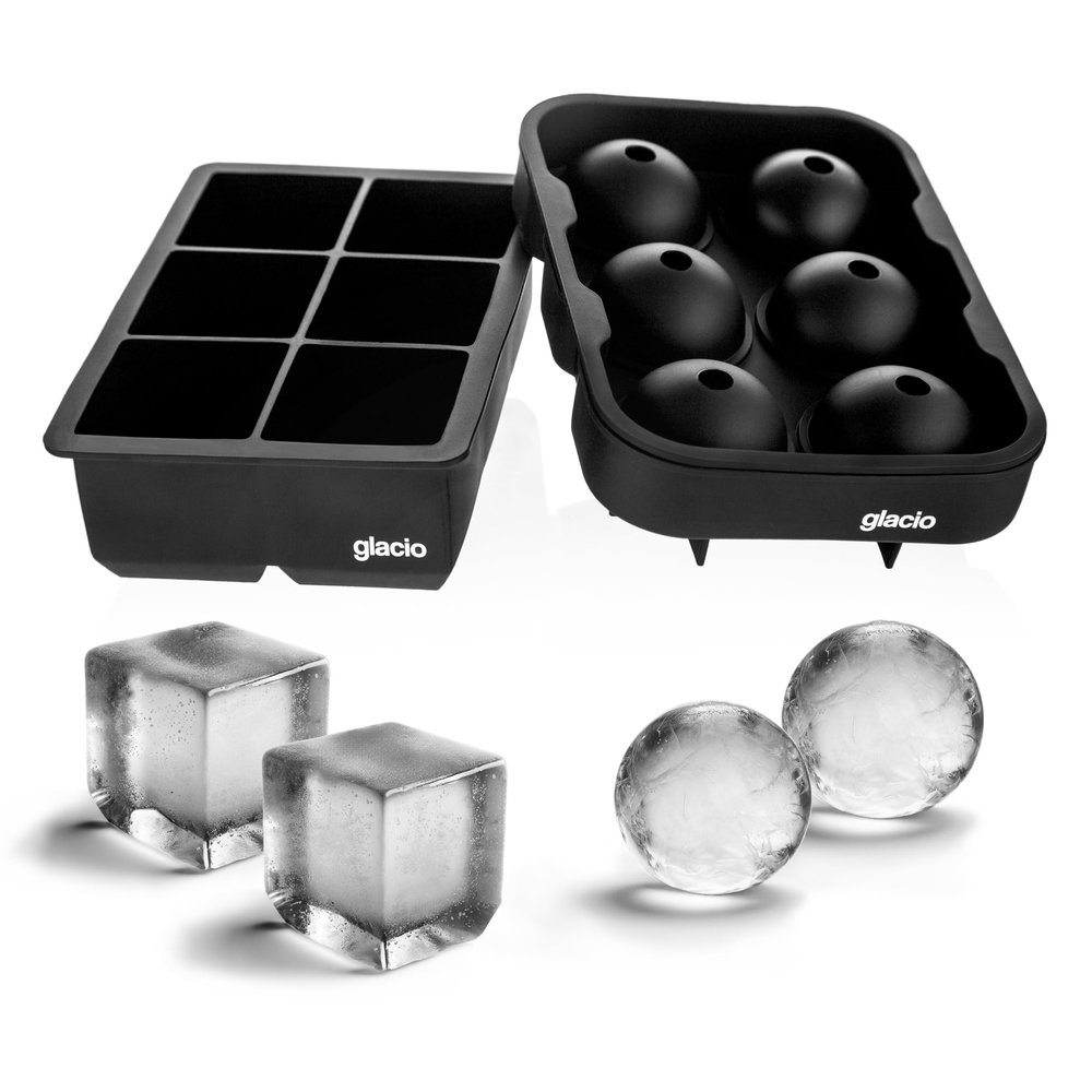 Silicone Ice Cube Trays Large Silicone Molds for 2-Inch Ice Cubes and Spheres Whiskey Ice Cube Trays with Lids for Cocktails & Bourbon Set of 2