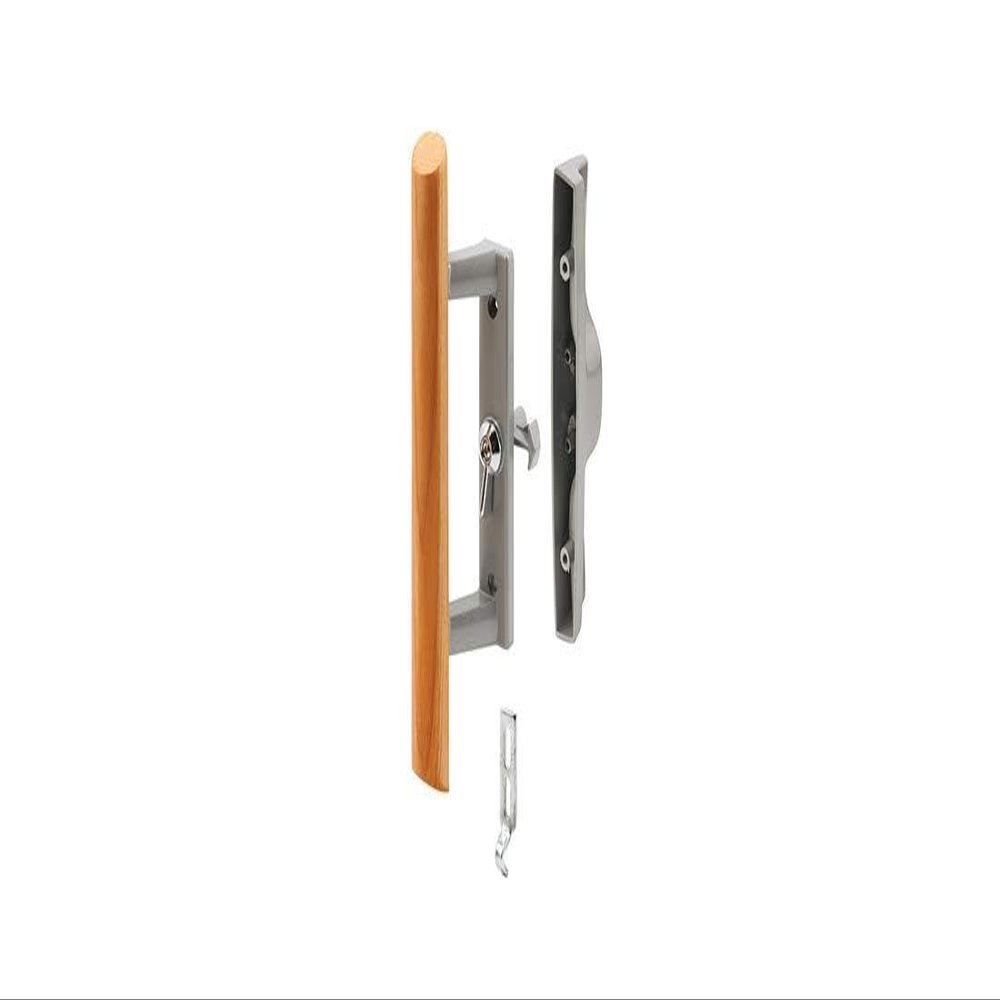 Sliding Glass Patio Door Handle Set with Internal Lock for Viking Doors, 3-15/16" Screw Holes, Non-Keyed, Wood/Aluminum