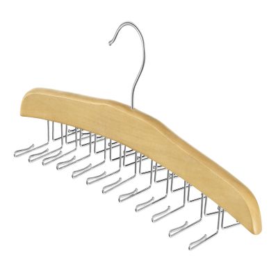 Whitmor Wooden Tie Rack Hanger for Closet, Necktie Holder Organizer with 24 Folding Hooks, 360 Degree Rotating Tie Rack for Men Ties, Belts, Scarves, Tank Tops, Accessories, 1 Pack