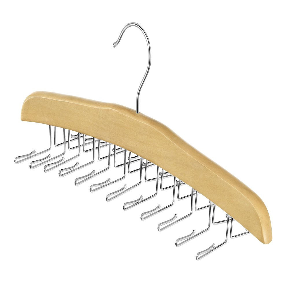 Whitmor Wooden Tie Rack Hanger for Closet, Necktie Holder Organizer with 24 Folding Hooks, 360 Degree Rotating Tie Rack for Men Ties, Belts, Scarves, Tank Tops, Accessories, 1 Pack