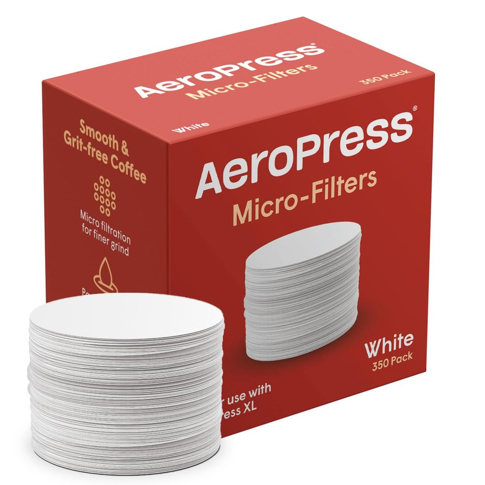 AeroPress Coffee Maker White Paper Micro-Filters, Compostable Coffee Filters Made From White, Chlorine-Free Paper, Fits Standard Size AeroPress Manual Coffee Makers, 350 Count