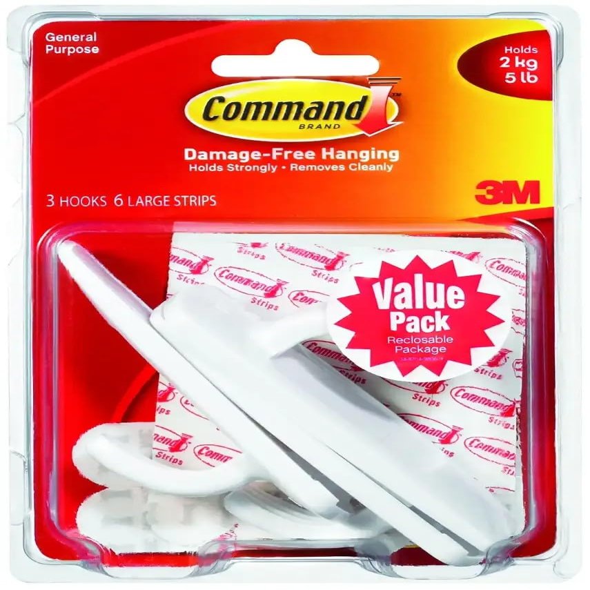 Command Large Utility Hook Value Pack , 3 Hooks, 6 Strips