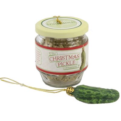 Roman 2-Piece Exclusive Christmas Pickle and Decorated Glass Jar Hanging Ornament, 1.5-Inch