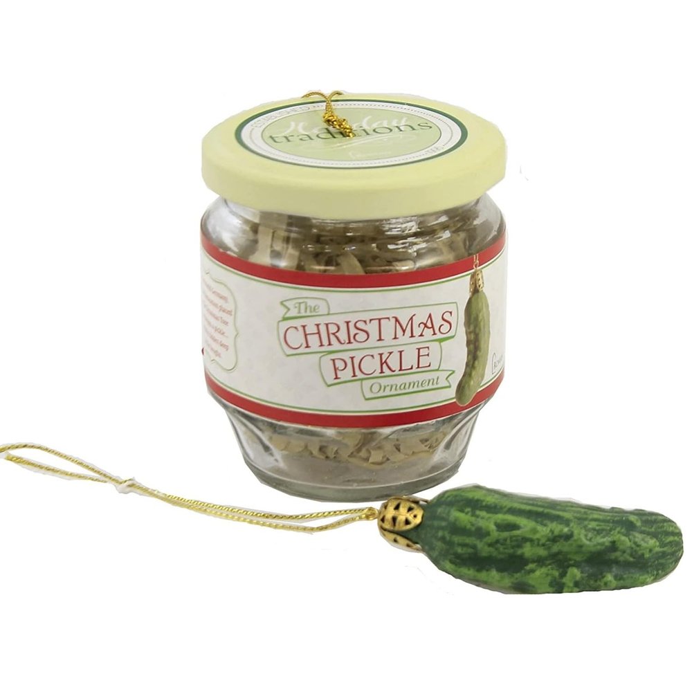 Roman 2-Piece Exclusive Christmas Pickle and Decorated Glass Jar Hanging Ornament, 1.5-Inch