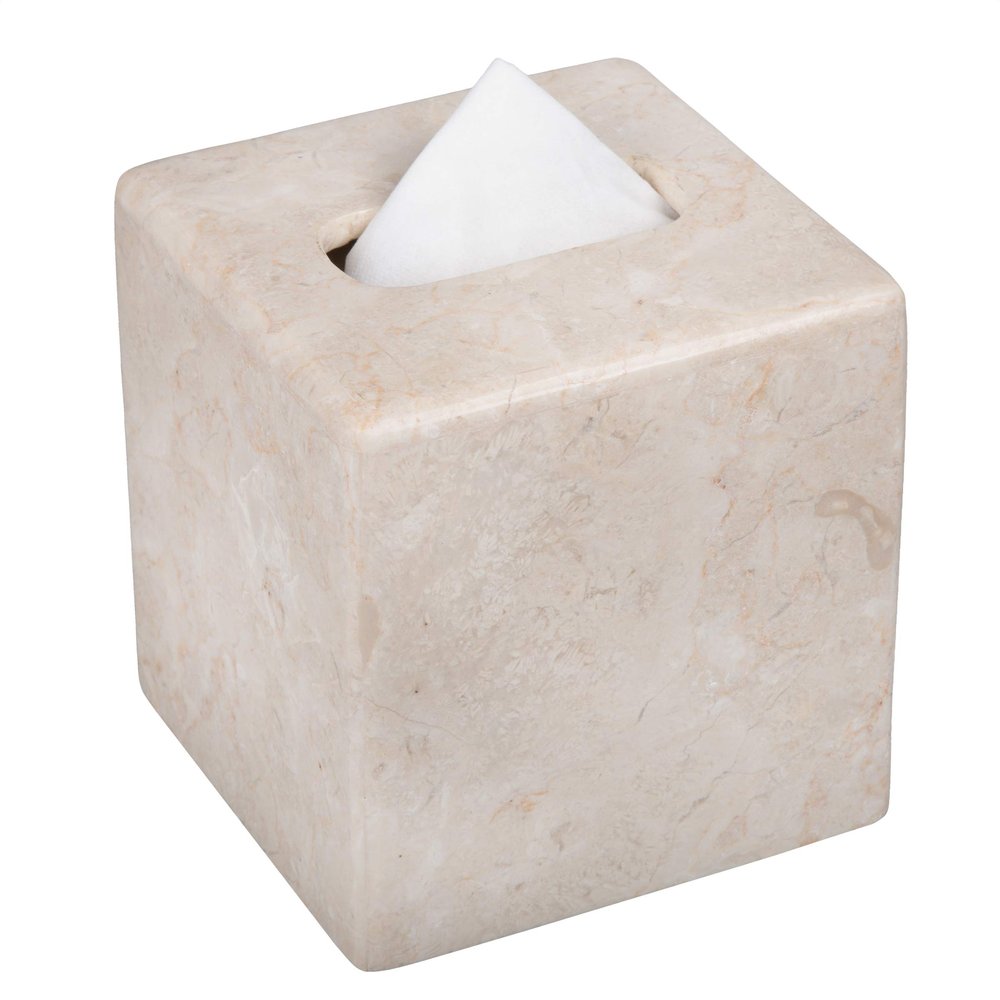 Creative Home Luxury Natural Champagne Marble Tissue Box Cover Heavy-Duty Square Facial Tissue Holder, Hand-Carved for Bathroom Bedroom Living Room, Elegant Durable, Beige, 5.4 x 5.4 x 5.6 H Inch