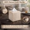 Creative Home Luxury Natural Champagne Marble Tissue Box Cover Heavy-Duty Square Facial Tissue Holder, Hand-Carved for Bathroom Bedroom Living Room, Elegant Durable, Beige, 5.4 x 5.4 x 5.6 H Inch view 2