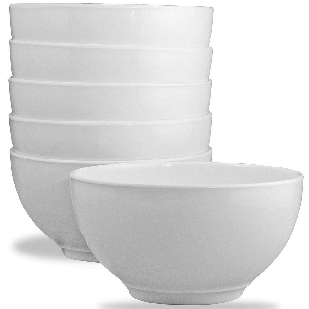 Calypso Basics 100% Melamine Cereal Bowls Set of 6,16 oz, BPA Free, Break-Resistant, Dishwasher Safe, Lightweight Plastic Bowls for Cereal, Soup, Ice Cream, Picnics, White by Reston Lloyd