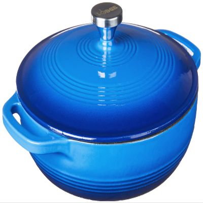 Lodge 3.6 Quart Enameled Cast Iron Oval Casserole With Lid Dual Handles Oven Safe up to 500 F or on Stovetop - Use to Marinate, Cook, Bake, Refrigerate and Serve Caribbean Blue