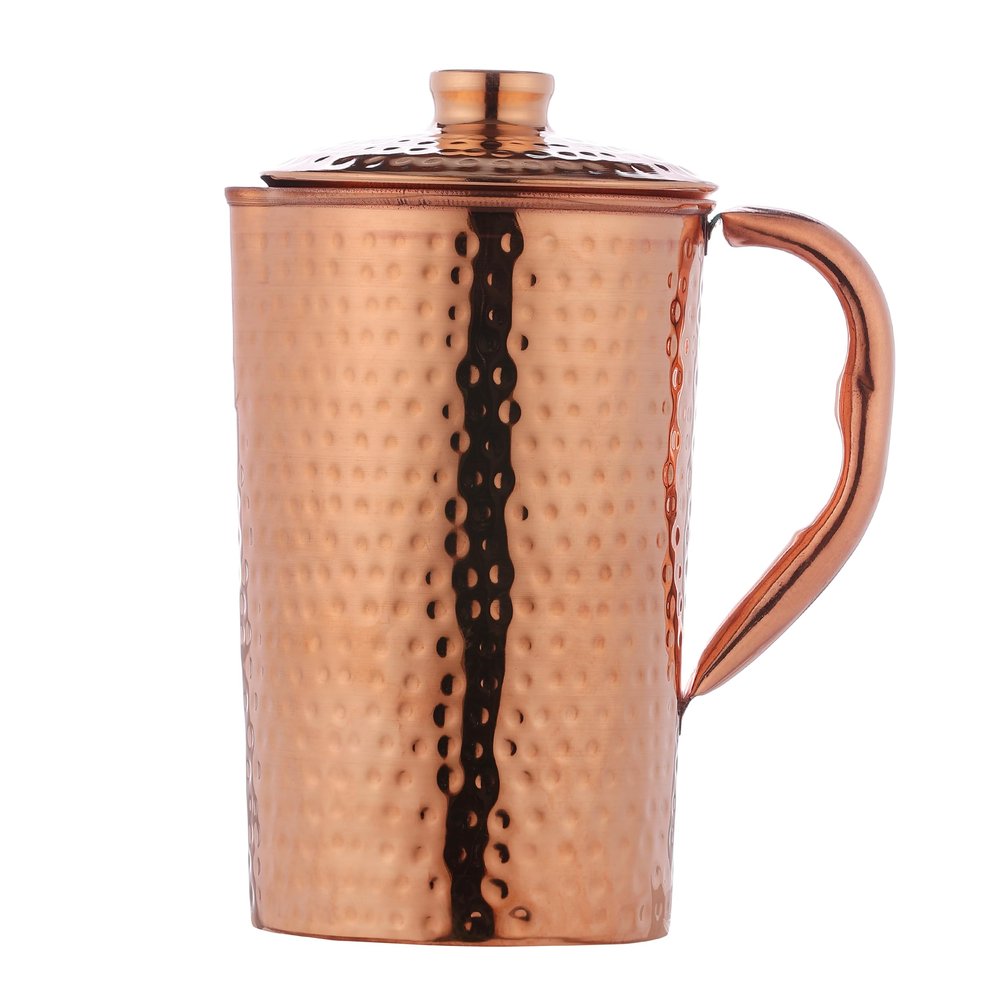 Pure Copper Hammered Water Jug UNLINED, UNCOATED and LACQURE FREE (Copper Pitcher) for Ayurveda Health Benefits - 1500 Ml (50.7 US Fl Oz) Capacity