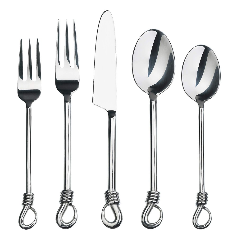Gourmet Settings - 20-Piece Silverware Set -TWIST Collection - Polished Stainless Steel Flatware Sets - Service for 4 - Kitchen Cutlery Utensils Knife/Fork/Spoon - Dishwasher Safe