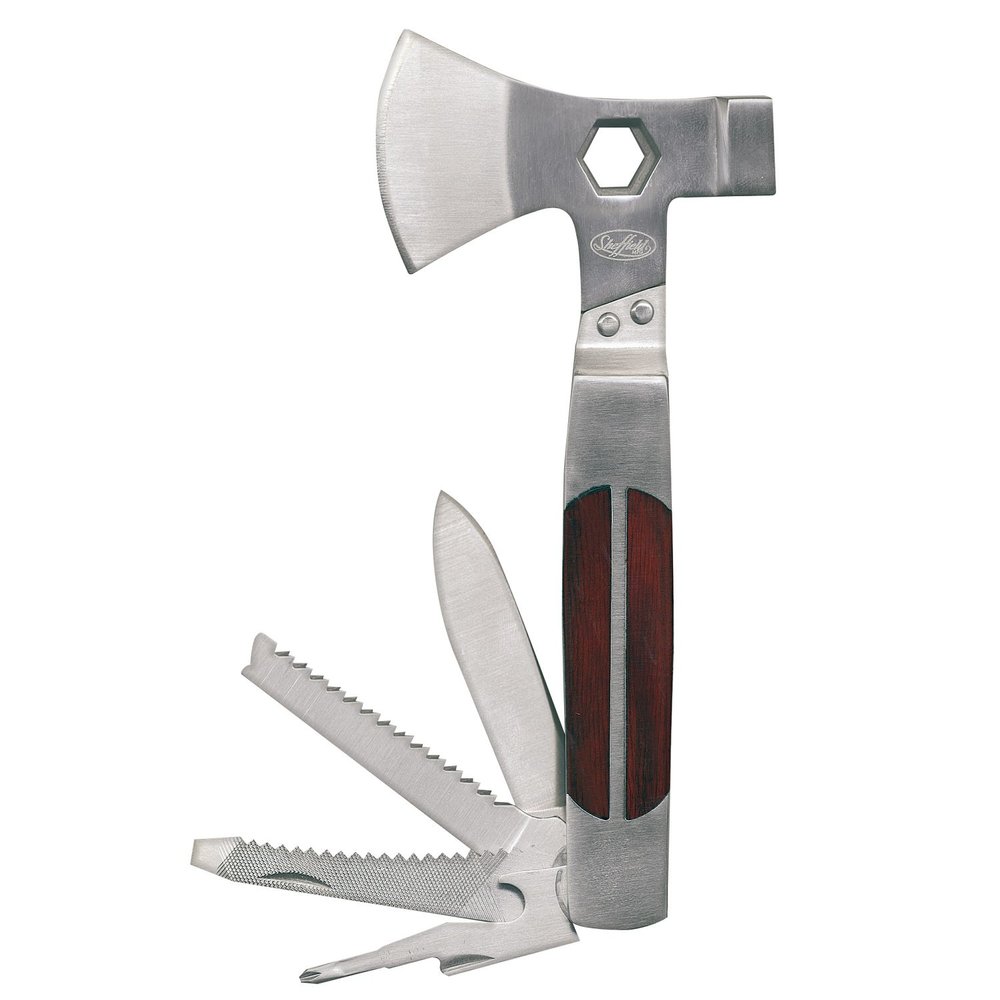 Sheffield 12301 Axe Multi Tool, Stocking Stuffers, Gifts for Men, Dad Gifts, 12-in-1 Camping Knives & Tools, Utility Tool Double Axe Head, Camping Tool, Stainless Steel Knife Multitool