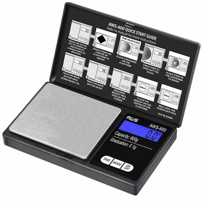 American Weigh Scales Digital Pocket Scale 600g x 0.1g with LCD Display Gram, Ounce, Carat, Grain for Coins, Jewellery, Gemstones, Metals, Kitchen, Food & Medicines  Black