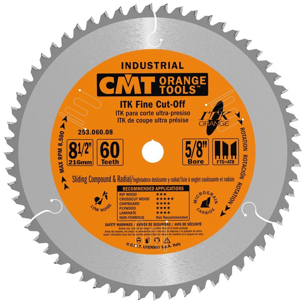 CMT 253.060.08 ITK Industrial Finish Sliding Compound Miter Saw Blade, 8-1/2-Inch x 60 Teeth 1FTG+2ATB Grind with 5/8-Inch Bore