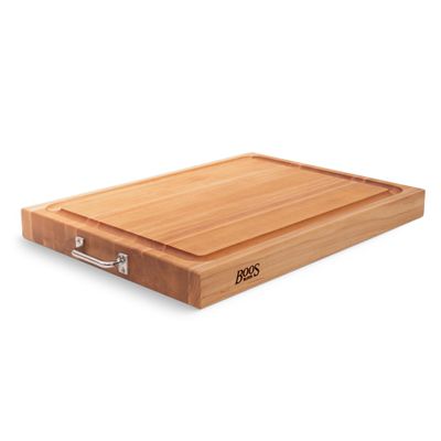 John Boos Handle Boards Series Rectangular Wooden Maple Cutting Board 24x18 2.25 Thick, 30-lb Reversible Butcher Block with Juice Groove, Edge-Grain & Metal Handles