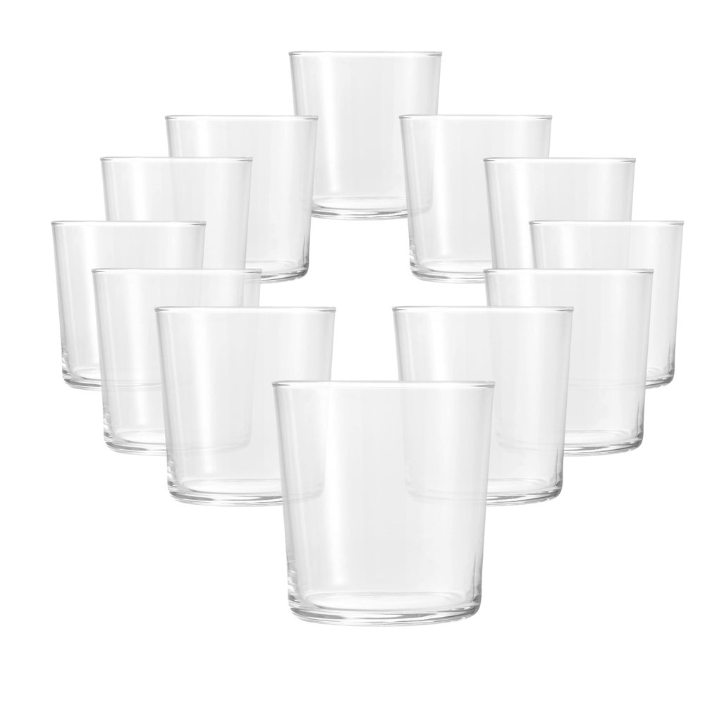 Bormioli Rocco Bodega Collection Glassware  Set Of 12 Medium 12 Ounce Drinking Glasses For Water, Beverages & Cocktails  12oz Clear Tempered Glass Tumblers