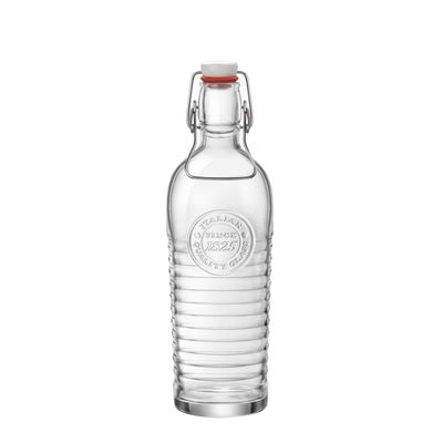Bormioli Rocco Officina Water Bottle | 37.25 oz, Italian Glass Pitcher | Airtight Seal & Metal Clamp | Easy To Carry Handle, Dishwasher Safe & Eco-Friendly | Safe For Infused & Carbonated Drinks