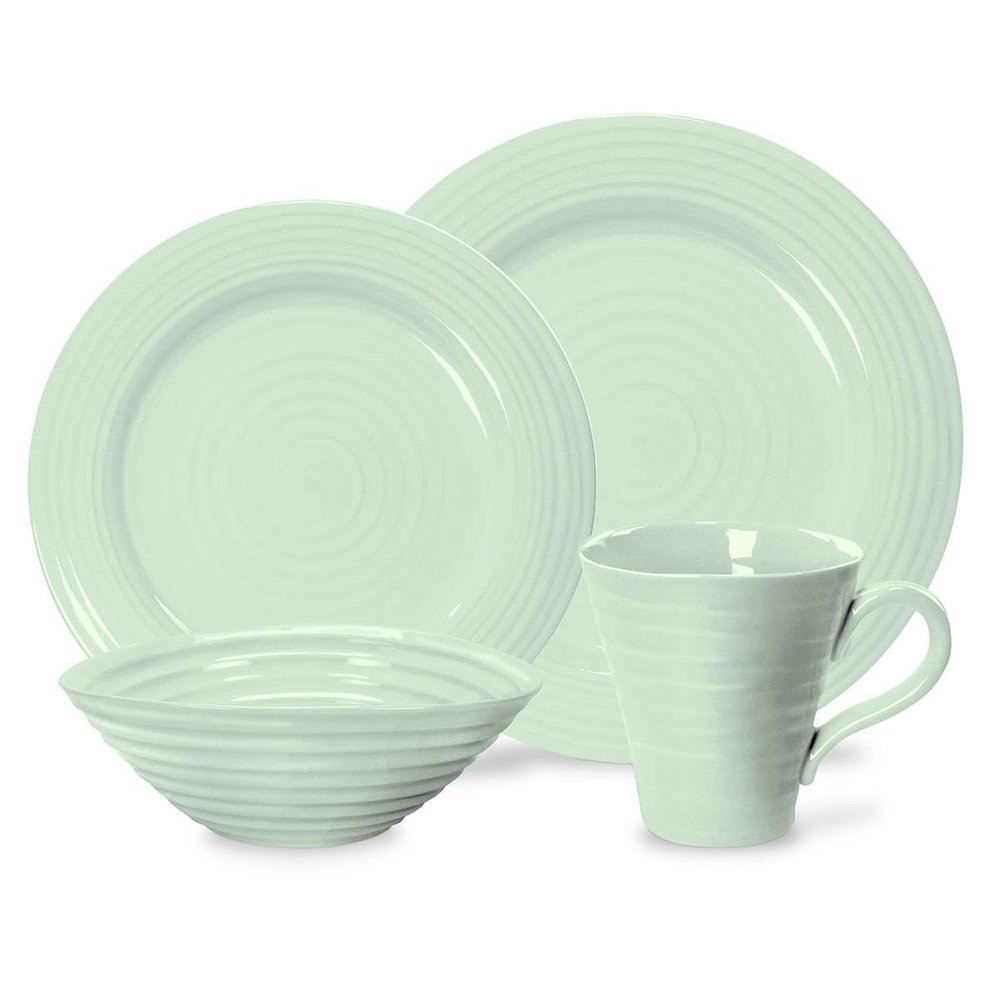 Portmeirion Sophie Conran Celadon 4 Piece Place Setting Dinnerware Porcelain Dinner Plate, Salad Plate, Bowl & Mug Dishwasher, Microwave, Freezer & Oven Safe Elegant Tableware Set