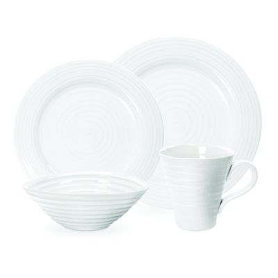 Portmeirion Sophie Conran White Place Setting - 4 Piece Dinnerware Set with 11 Dinner, 8 Salad, 7.25 Bowl & 12.5 oz Mug - Fine Porcelain, Dishwasher & Microwave Safe Tableware for Everyday Dining