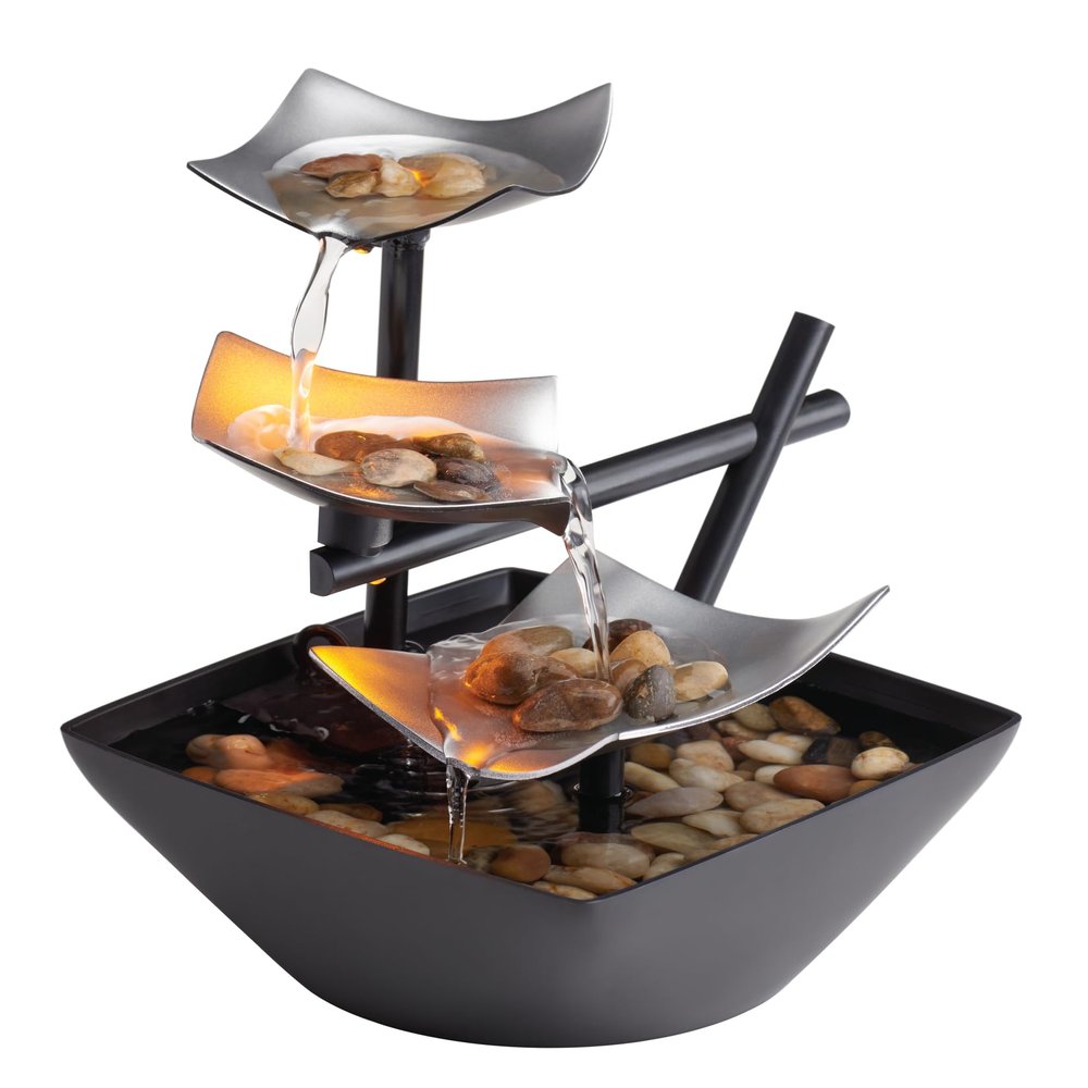 Homedics Tabletop Water Fountain, Home Dcor Soothing Sound Machine - Automatic Pump, Deep Basin & Natural River Rocks. Indoor Zen Relaxation for Office, Living Room, or Bedroom, 8.25 Tall