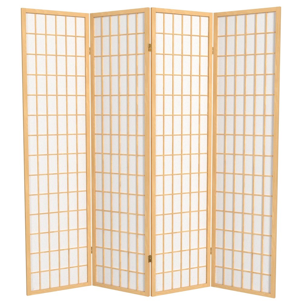 Red Lantern 6 ft. Tall Window Pane Shoji Screen - Natural - 4 Panels