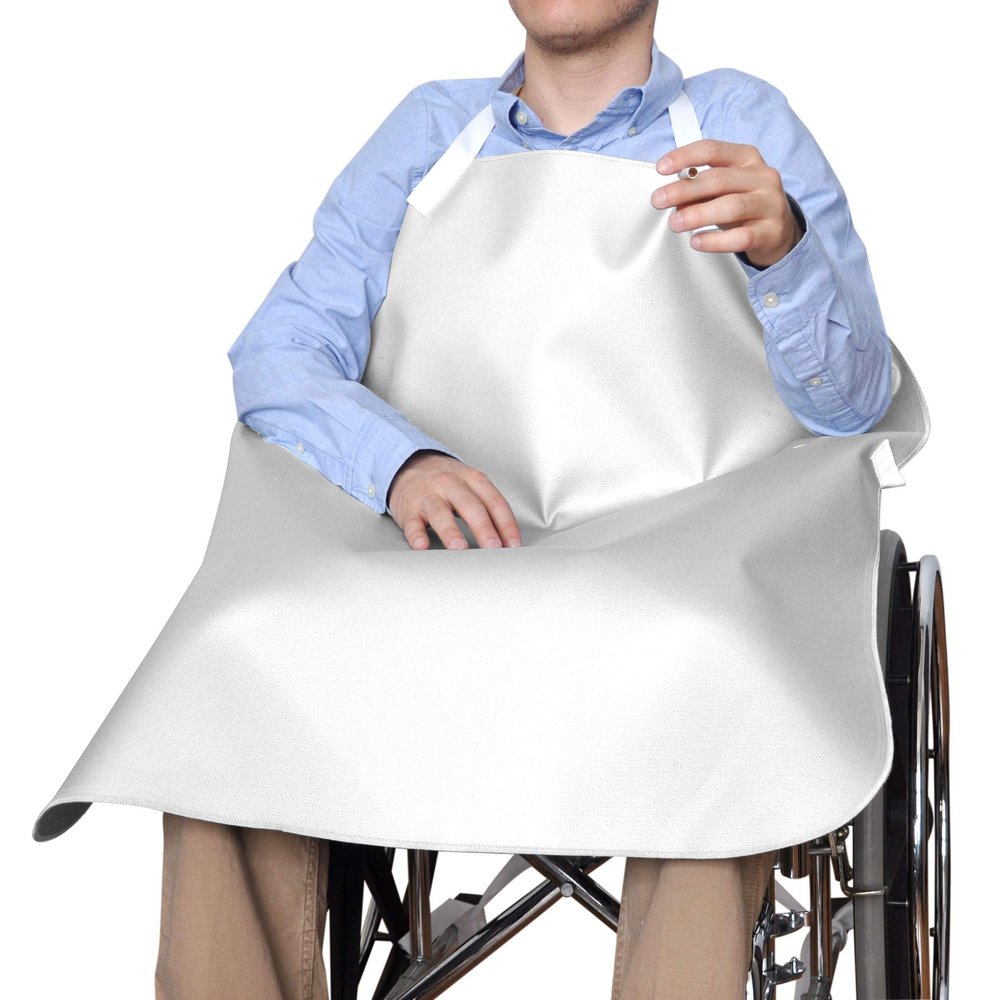 NYOrtho Smokers Apron 30" x 34" Standard White Flame-Retardant Wheelchair Cover for Smoking Safety Fireproof, Lightweight, Wipe-Clean Patient Protection Apron with Side Straps Made in USA