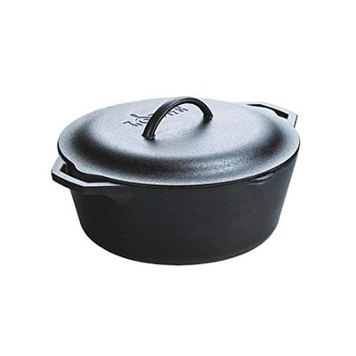 Lodge 7-Quart Cast Iron Dutch Oven Made in USA, Pre-Seasoned, PFAS-Free & Non-Toxic, Heat-Treated, Induction Compatible, Self-Basting Lid, Durable Multi-Use Cooking Pot for Oven to Table