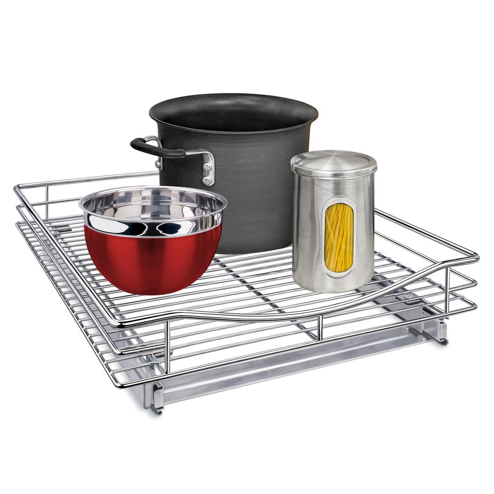 LYNK PROFESSIONAL Pull Out Cabinet Organizer, 17" x 18" Slide Out Drawers for Kitchen Cabinets - Sliding Pull-Out Pantry Shelves Home Shelf Organizers - Lifetime Ltd. Warranty, Chrome