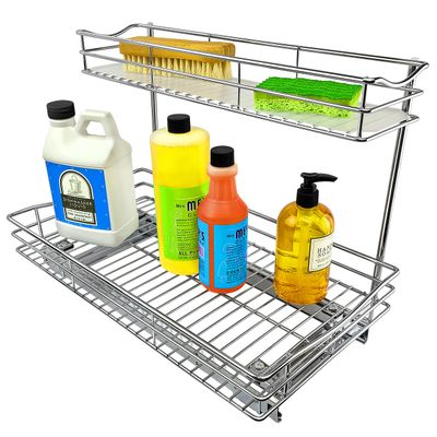 LYNK PROFESSIONAL Pull Out Under Sink Kitchen Cabinet Organizer - 11.5 in. x 18 inch deep Drawer - Sliding Shelf Organizer for Cabinets and Undersink Storage Shelves - Lifetime Ltd. Warranty  Chrome
