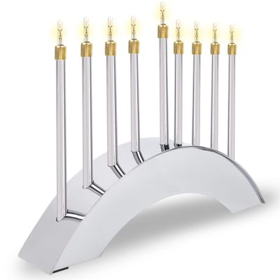 Aviv Judaica Electric Silver Arch Menorah Low Voltage Minorah Arch Shape Electronic Chanukkiah Designed by Yair Emanuel Electronic Hanukkah Menurah