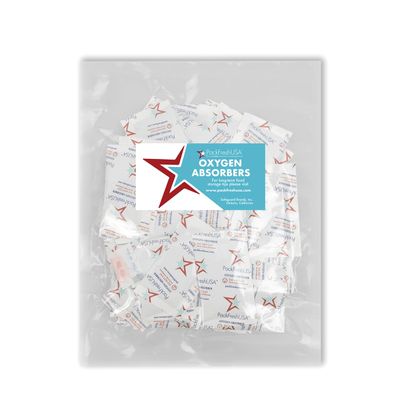 PackFreshUSA: 25 Pack - 500cc Oxygen Absorber Packs - Food Grade - Food Preservation - Long-Term Food Storage Guide Included