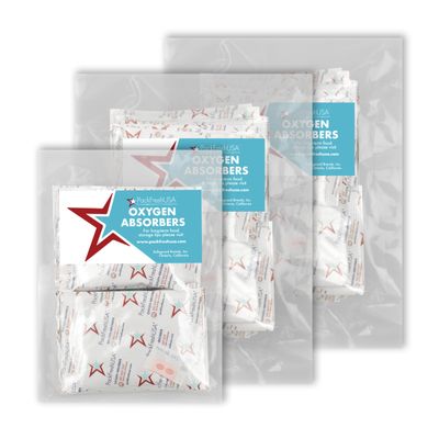 PackFreshUSA: 50 Pack - 1000cc Oxygen Absorber Packs - Food Grade - Non-Toxic - Food Preservation - Long-Term Food Storage Guide Included