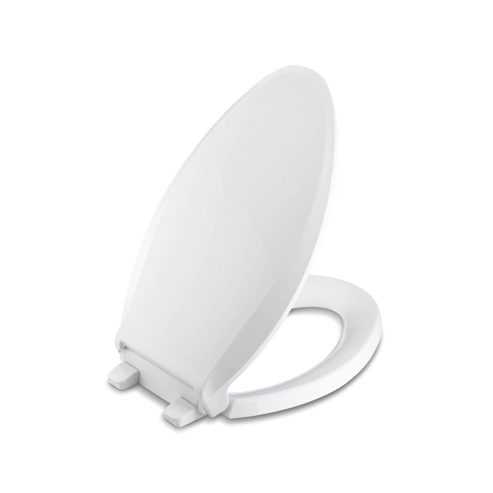 KOHLER K-4636-0 Cachet Elongated, Grip-Tight Bumpers, Quiet-Close Release Hinges, Quick-Attach Hardware, No Slam Toilet Seat, White