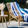 Laguna Beach Textile Co. Striped Cabana Beach Towel - Oversized, Plush 630 GSM Cotton - Ocean Blue and Almond Beige view 4