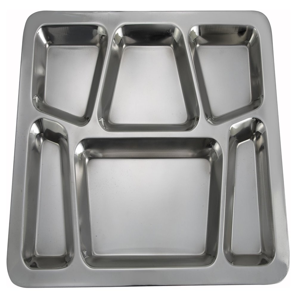Winco - SMT-2 Winco 6-Compartment Mess Tray, Style B, Stainless Steel, Medium