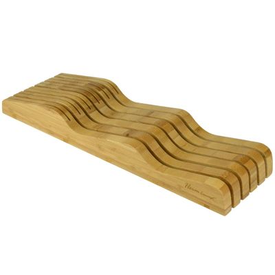 Organic Bamboo Knife Block Organizer, Heim Concept In- Drawer Premium Bamboo Wood Knife Storage Block - Holds Up To 16 Knives
