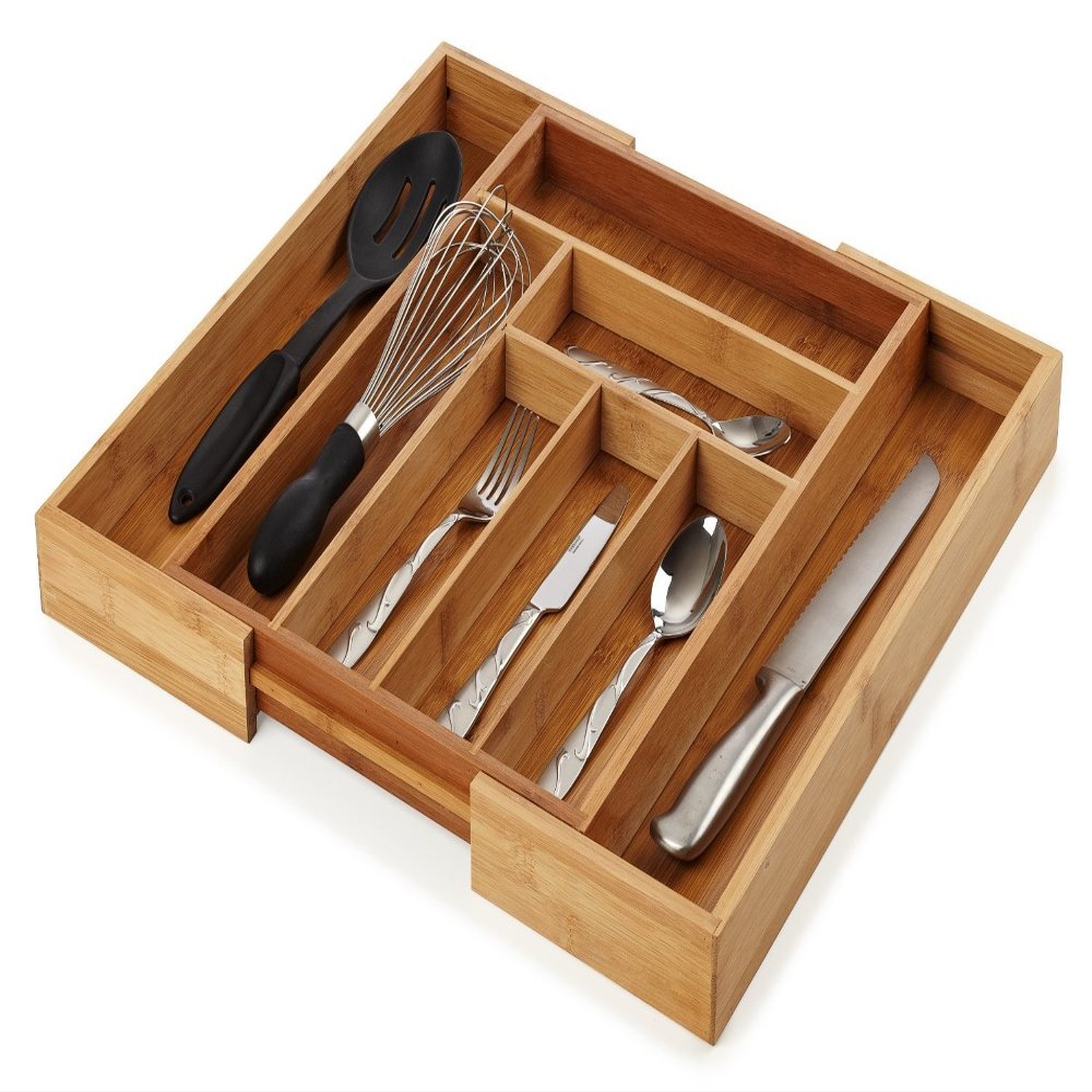 Heim Concept Drawer Organizer Bamboo Cutlery Tray Silverware Organizer/Utensil Holder, Drawer Dividers Organizer for Silverware, Flatware, Knives in Kitchen