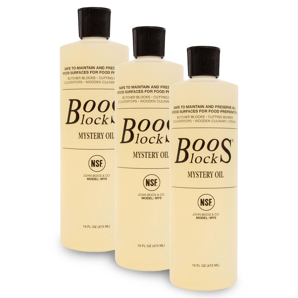 John Boos 3-Pack Mystery Oil, Food-Grade Care Set, 16 oz - All-Natural Maintenance Formula for Butcher Blocks, Cutting Boards, Wooden Countertops & Wood Culinary Utensils