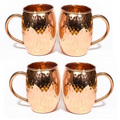 Maithil Art Moscow Mule Mug - 100% Pure Solid Copper, 16 Oz Unlined, No Nickel Interior, Handcrafted Hammered Design Set Of 4